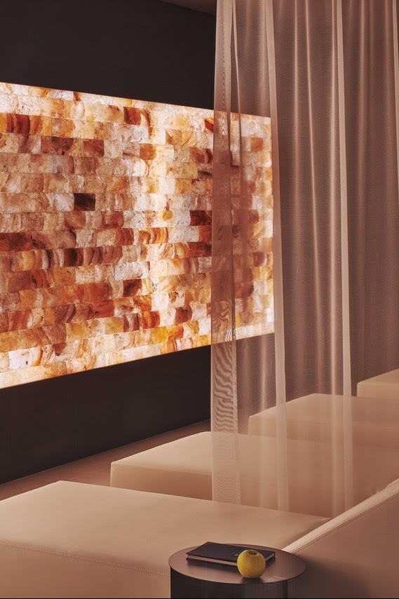 spa room with pink sea salt, herbar, schloss zermatt, adaptogenic spa, beauty, wellness