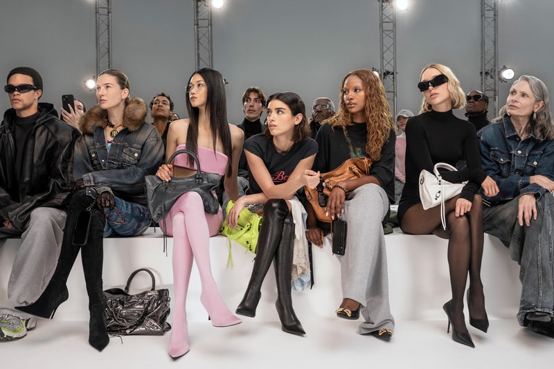 balenciaga fashion front row city bag paloma elsesser devon lee carlson models