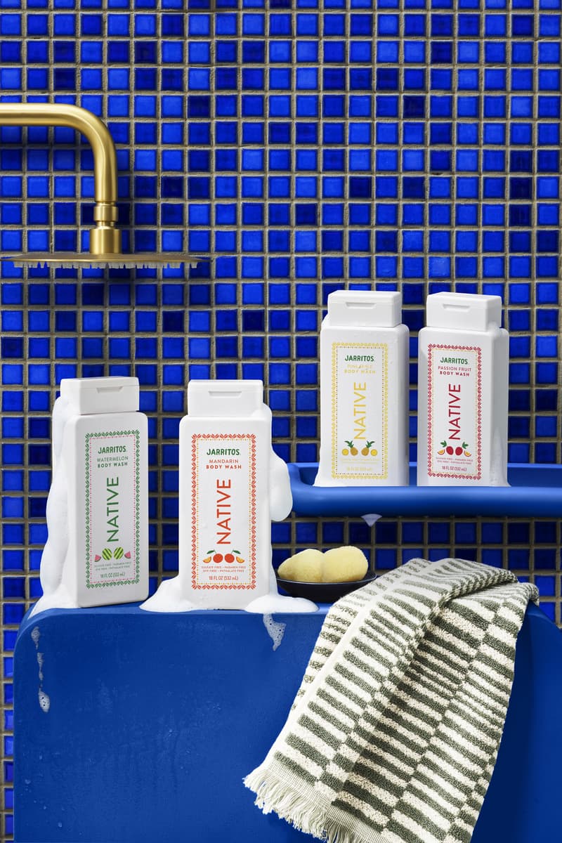 jarritos and native deodorant spread on a table with oranges and a cocktail, body care, beverages