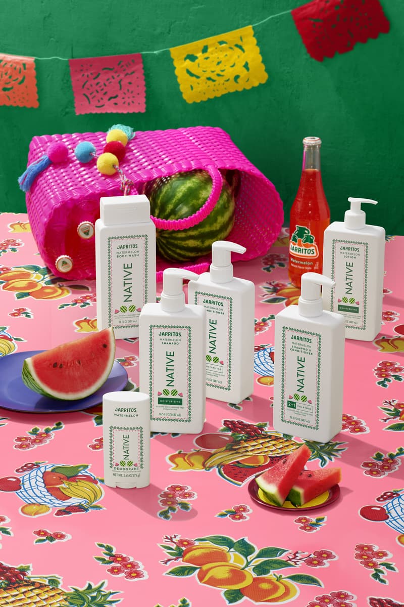 jarritos and native deodorant spread on a table with oranges and a cocktail, body care, beverages