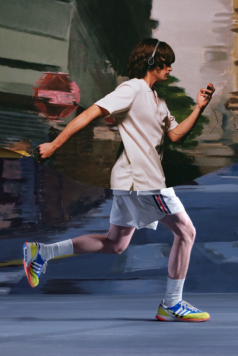 bad bunny adidas adizero sl72 sneaker burgundy red blue yellow white woman moving bike bicycle