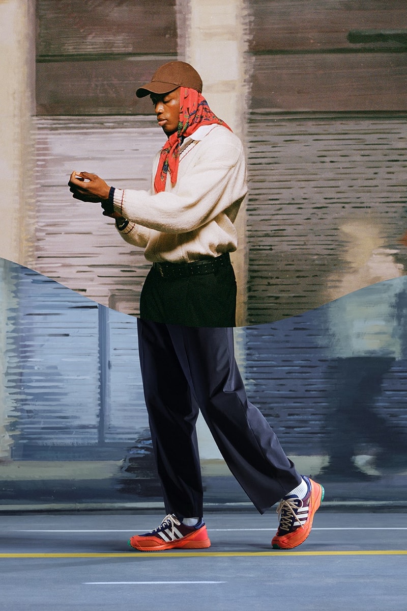 bad bunny adidas adizero sl72 sneaker burgundy red blue yellow white woman moving bike bicycle