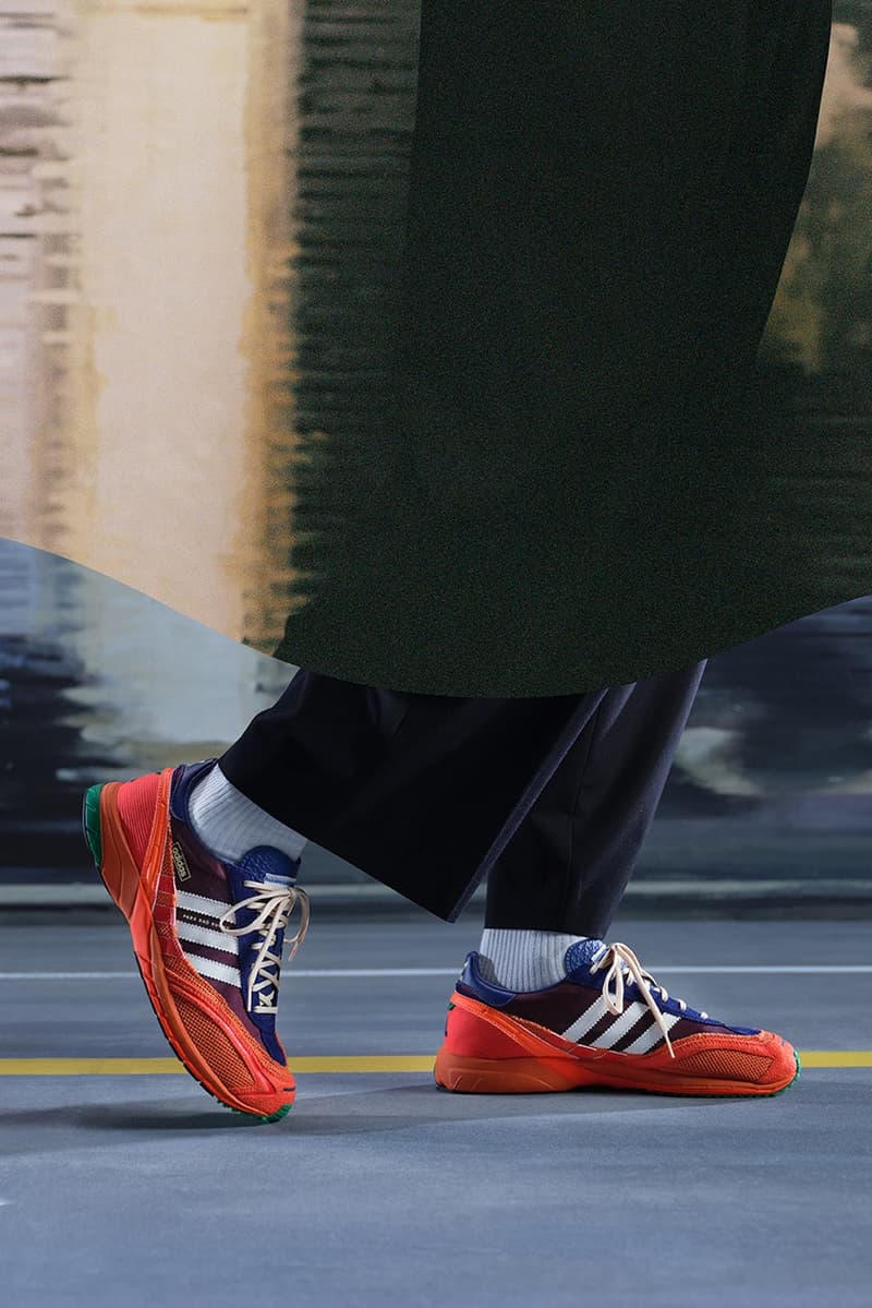 bad bunny adidas adizero sl72 sneaker burgundy red blue yellow white woman moving bike bicycle