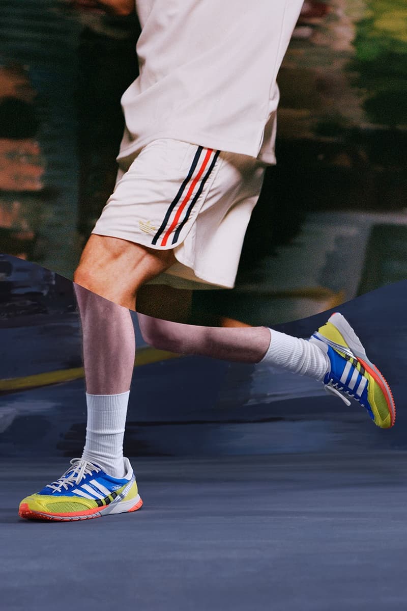 bad bunny adidas adizero sl72 sneaker burgundy red blue yellow white woman moving bike bicycle