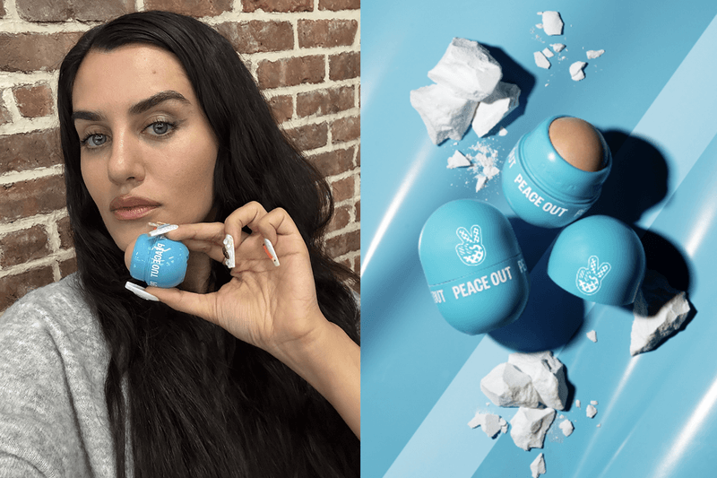 woman holding peace out oil control roller, oily skin, skincare, review