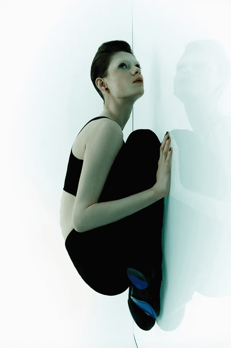 ader error campaign futuristic hair makeup red lip black eyeliner blonde