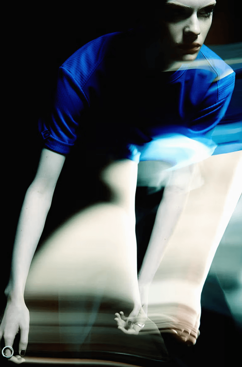 ader error campaign futuristic hair makeup red lip black eyeliner blonde