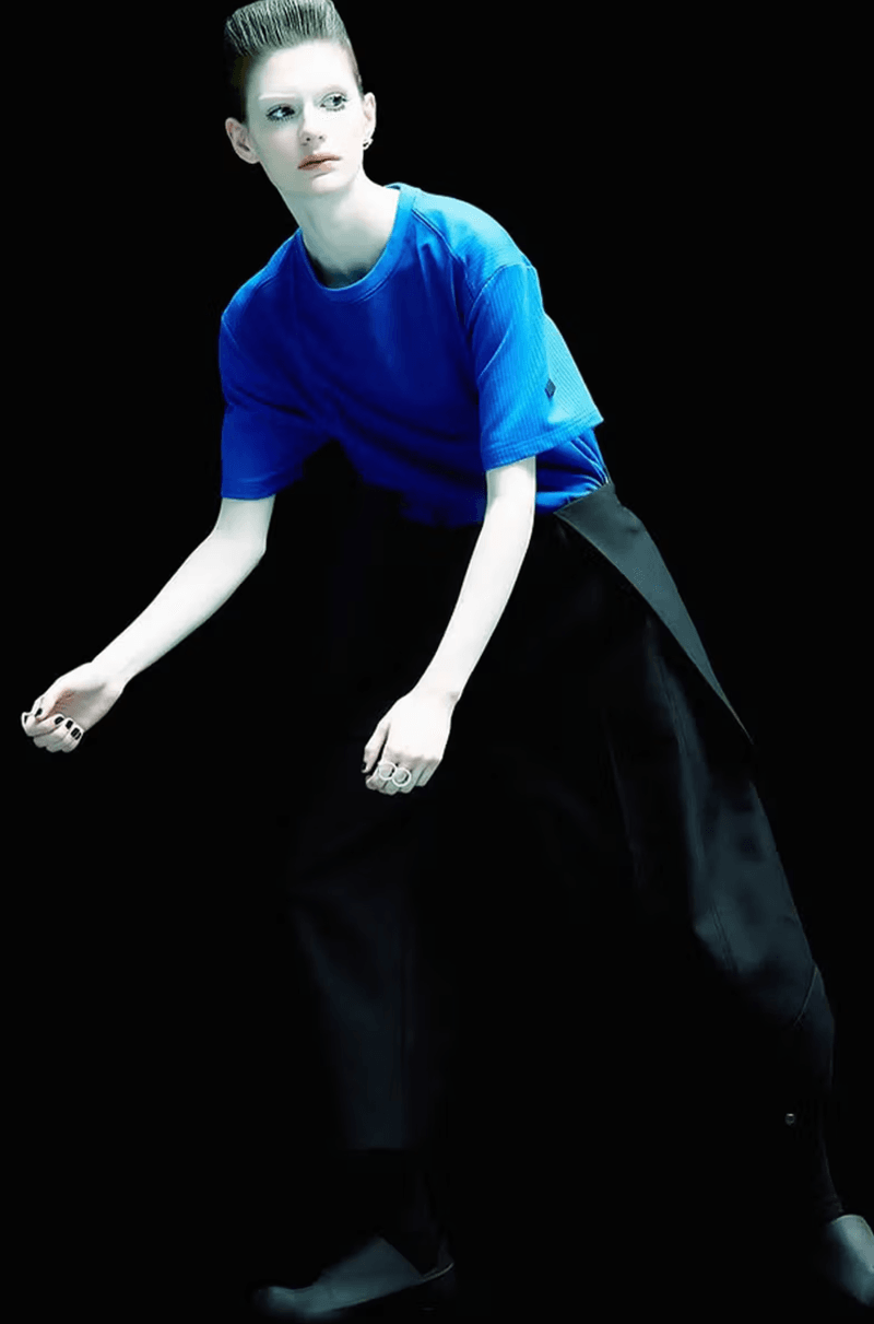 ader error campaign futuristic hair makeup red lip black eyeliner blonde