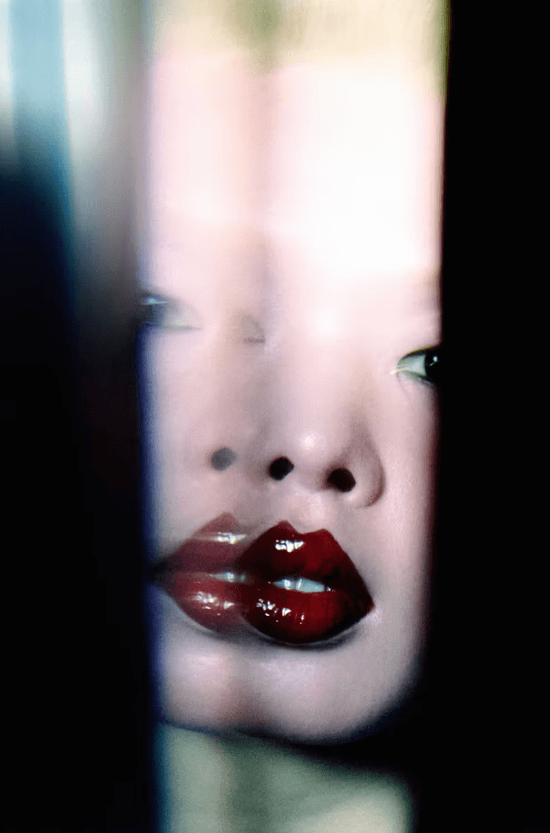 ader error campaign futuristic hair makeup red lip black eyeliner blonde