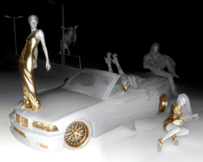 racer brand leather gold woman mannequins photography cars