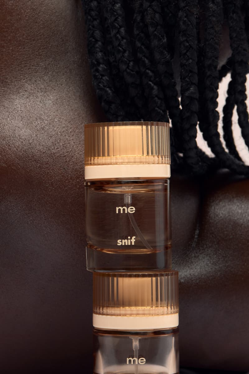 five people holding peaches, posing closely together, "me" fragrance, snif, perfume, beauty