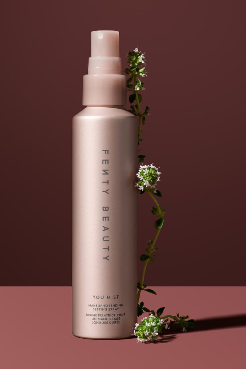 rihanna spraying you mist on her face, setting spray, makeup, fenty beauty, fenty skin, beauty