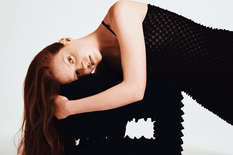 chet lo designer furniture rankin edition woman naked lying textured sofa white red