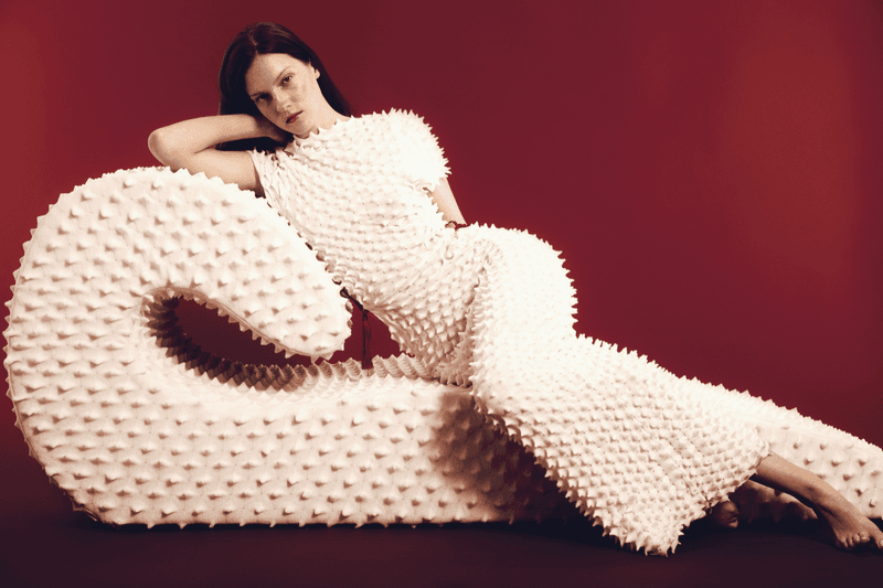 chet lo designer furniture rankin edition woman naked lying textured sofa white red