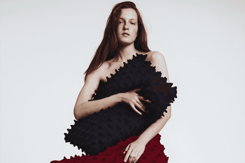 chet lo designer furniture rankin edition woman naked lying textured sofa white red