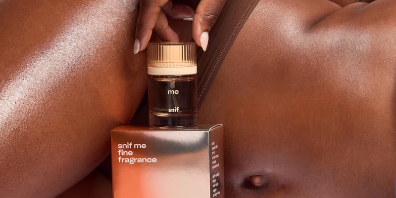 five people holding peaches, posing closely together, "me" fragrance, snif, perfume, beauty