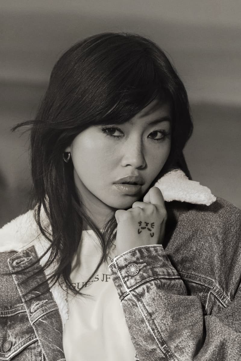 beabadoobee music artist musician girl lying down guess jeans denim jacket