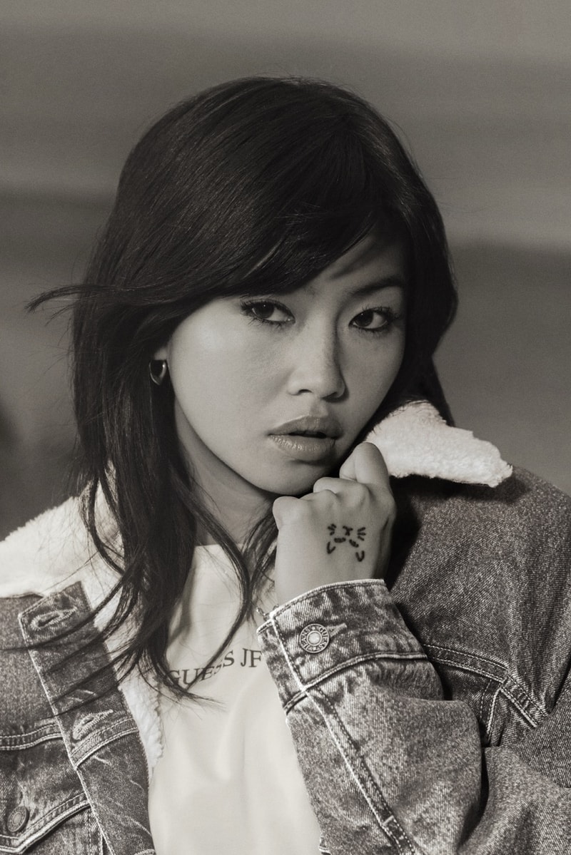 beabadoobee music artist musician girl lying down guess jeans denim jacket