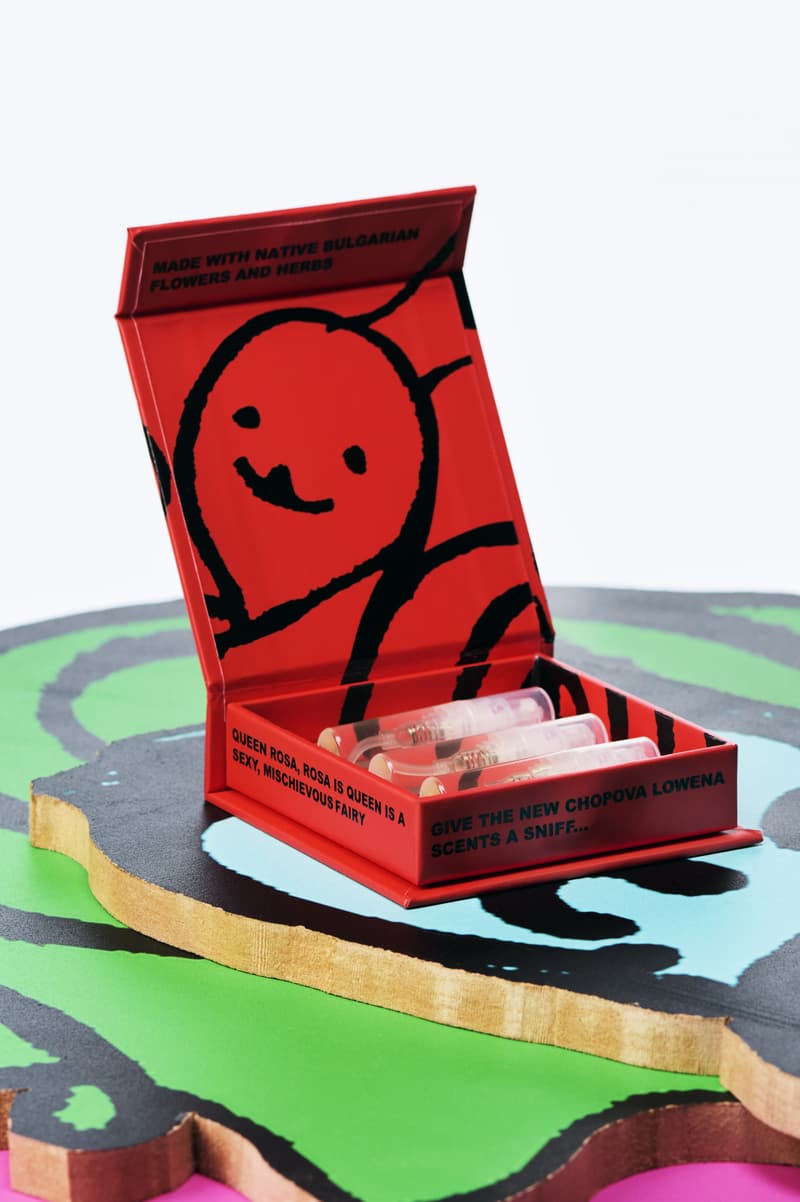 chopova lowena fragrances, candles launch at dover street market, colorful bottles, blue green pink perfume, beauty, fashion, british designers