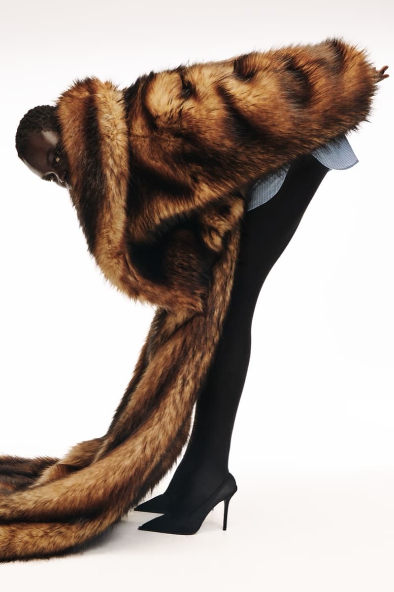 david koma woman girl red background tassels black dress leather pants bra