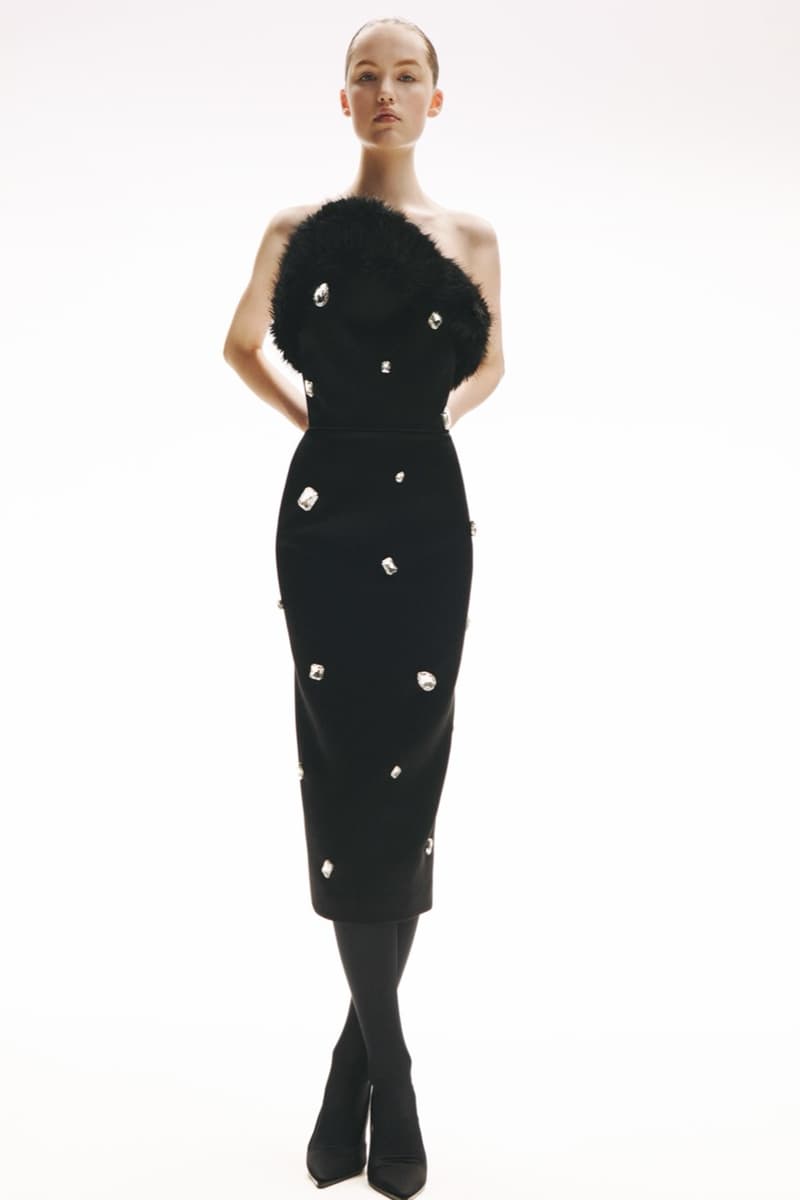 david koma woman girl red background tassels black dress leather pants bra