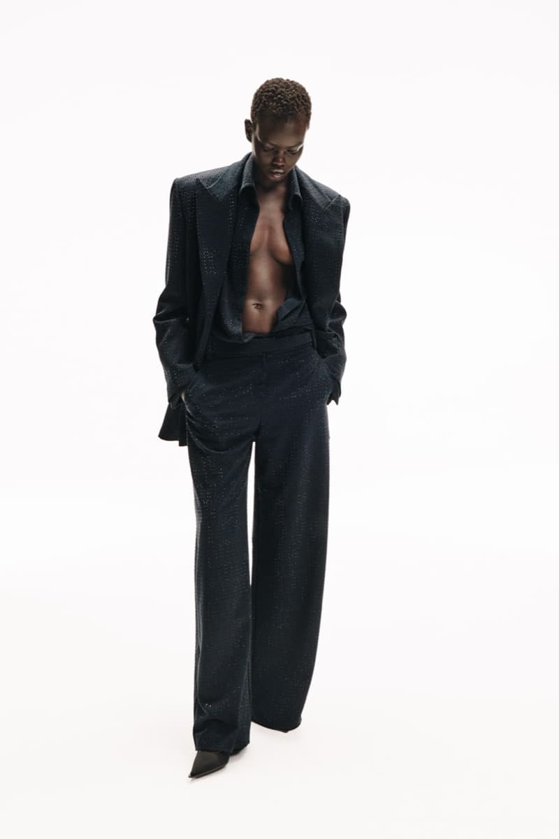 david koma woman girl red background tassels black dress leather pants bra