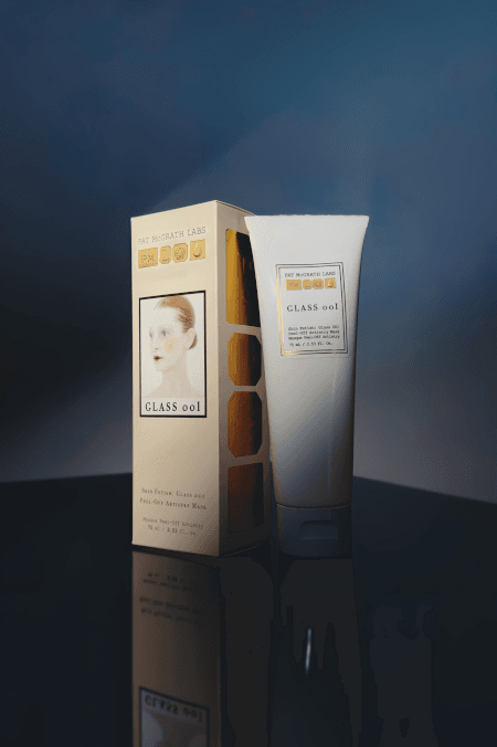 woman wearing new pat mcgrath labs product, glass skin, glass 001 artistry mask, beauty, makeup review, maison margiela, fashion week