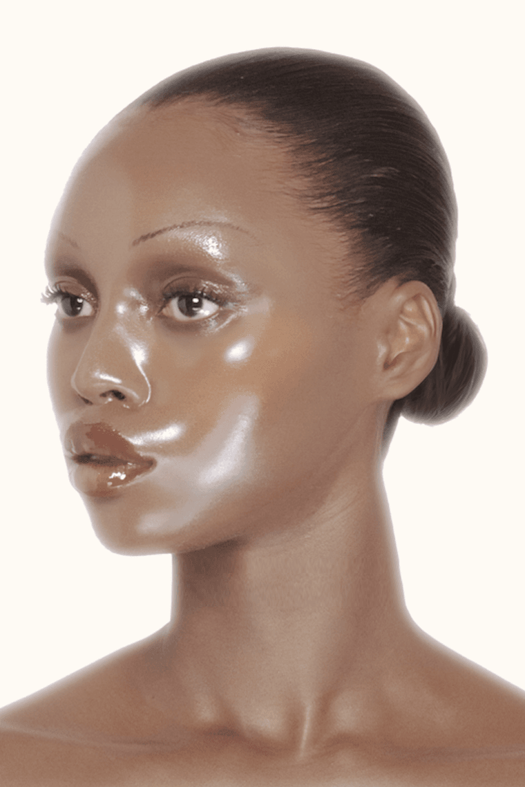 woman wearing new pat mcgrath labs product, glass skin, glass 001 artistry mask, beauty, makeup review, maison margiela, fashion week