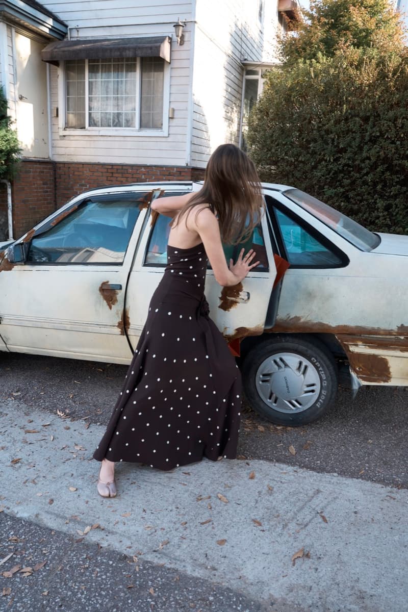 urban sophistication clothing polka dot dress woman car sheer fabric 