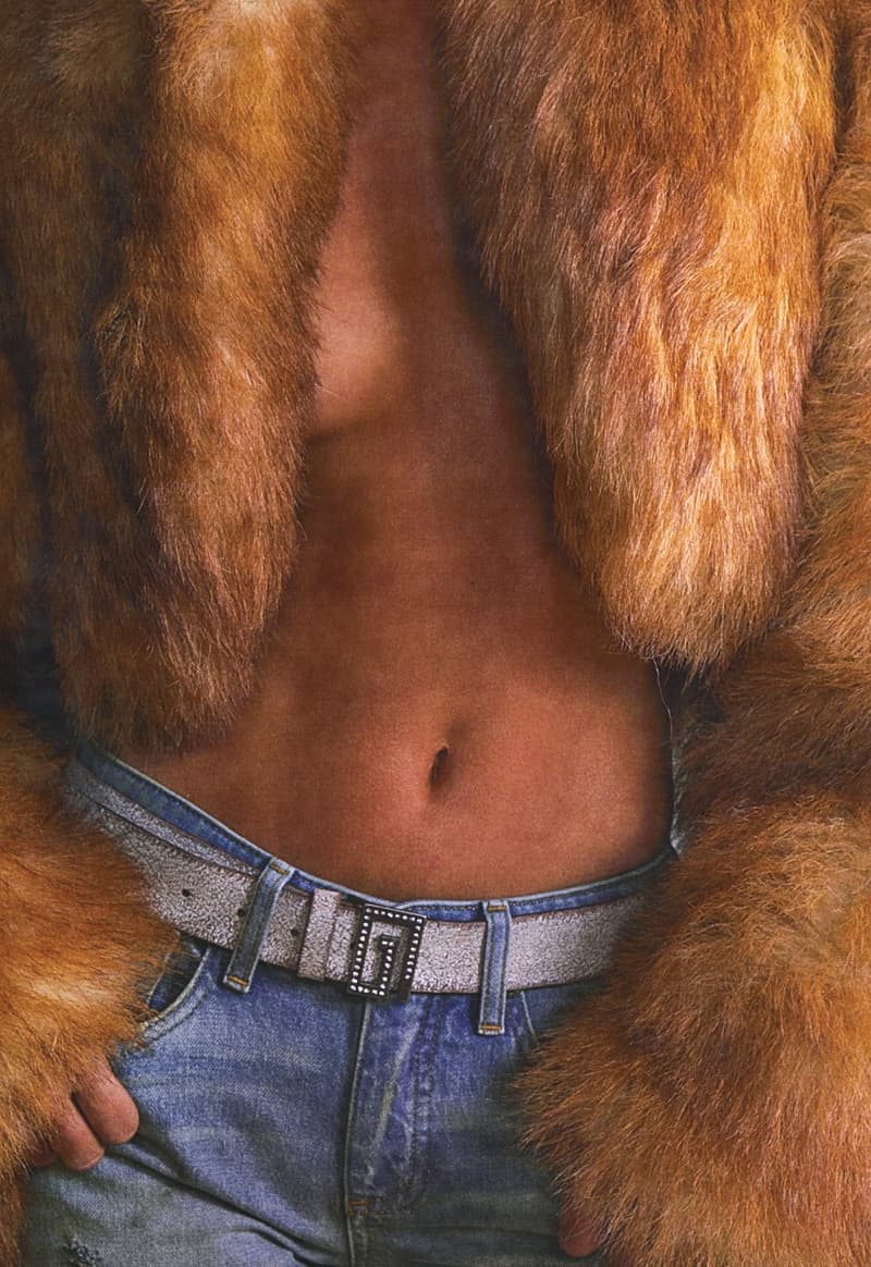 guess usa distressed denim fur boots jacket woman naked body nude