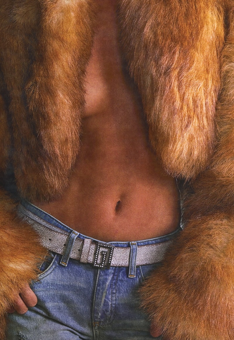 guess usa distressed denim fur boots jacket woman naked body nude