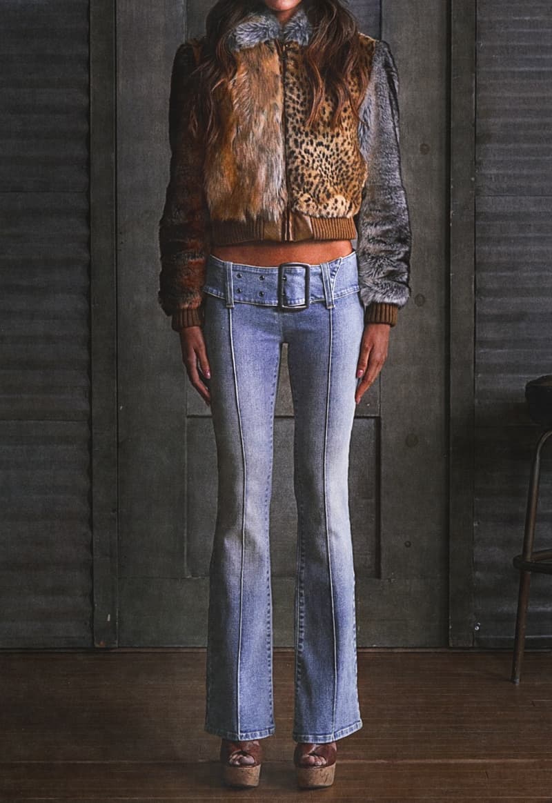 guess usa distressed denim fur boots jacket woman naked body nude