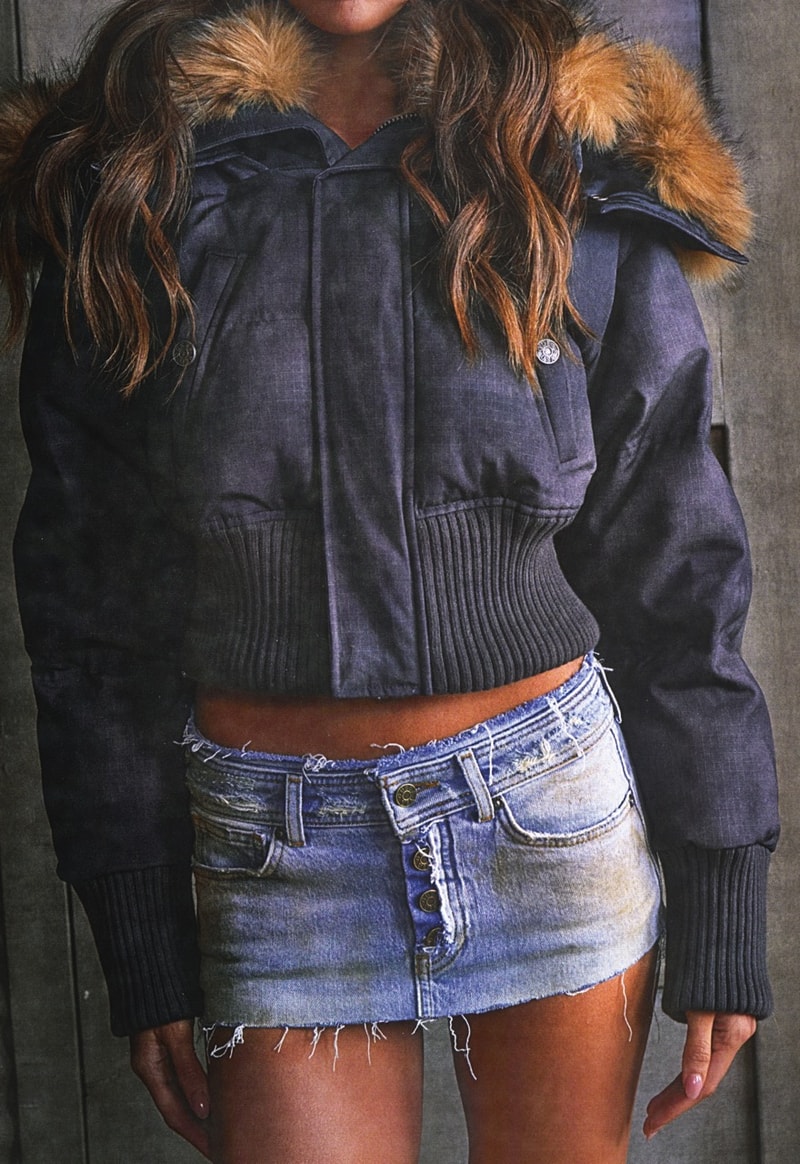 guess usa distressed denim fur boots jacket woman naked body nude