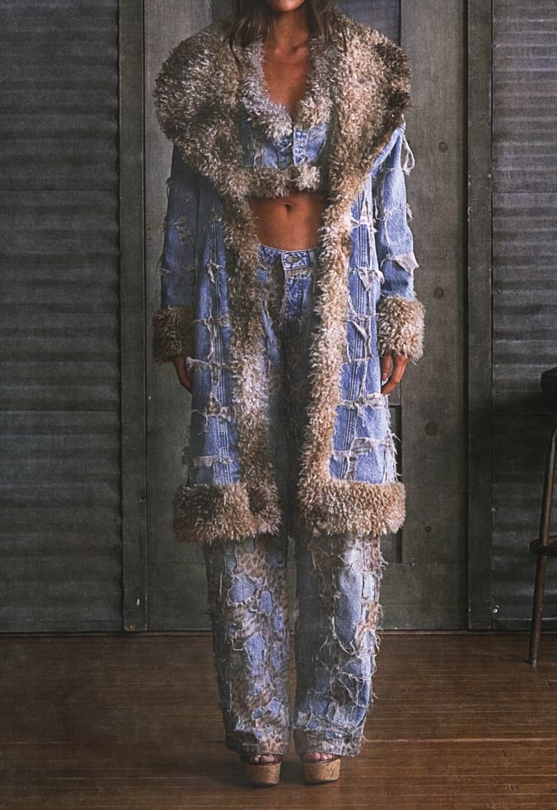 guess usa distressed denim fur boots jacket woman naked body nude