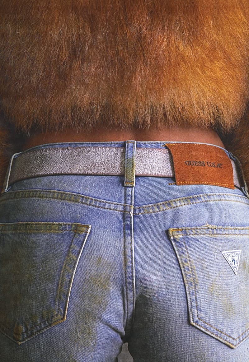 guess usa distressed denim fur boots jacket woman naked body nude