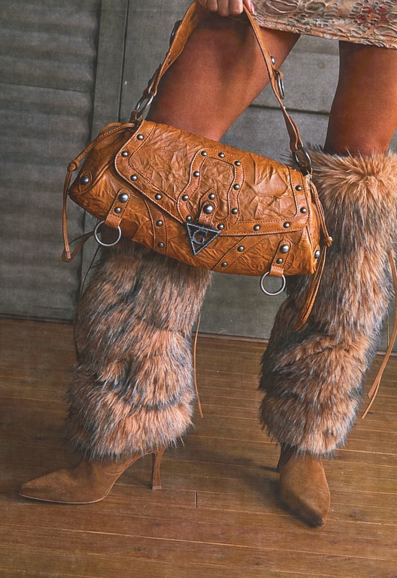 guess usa distressed denim fur boots jacket woman naked body nude