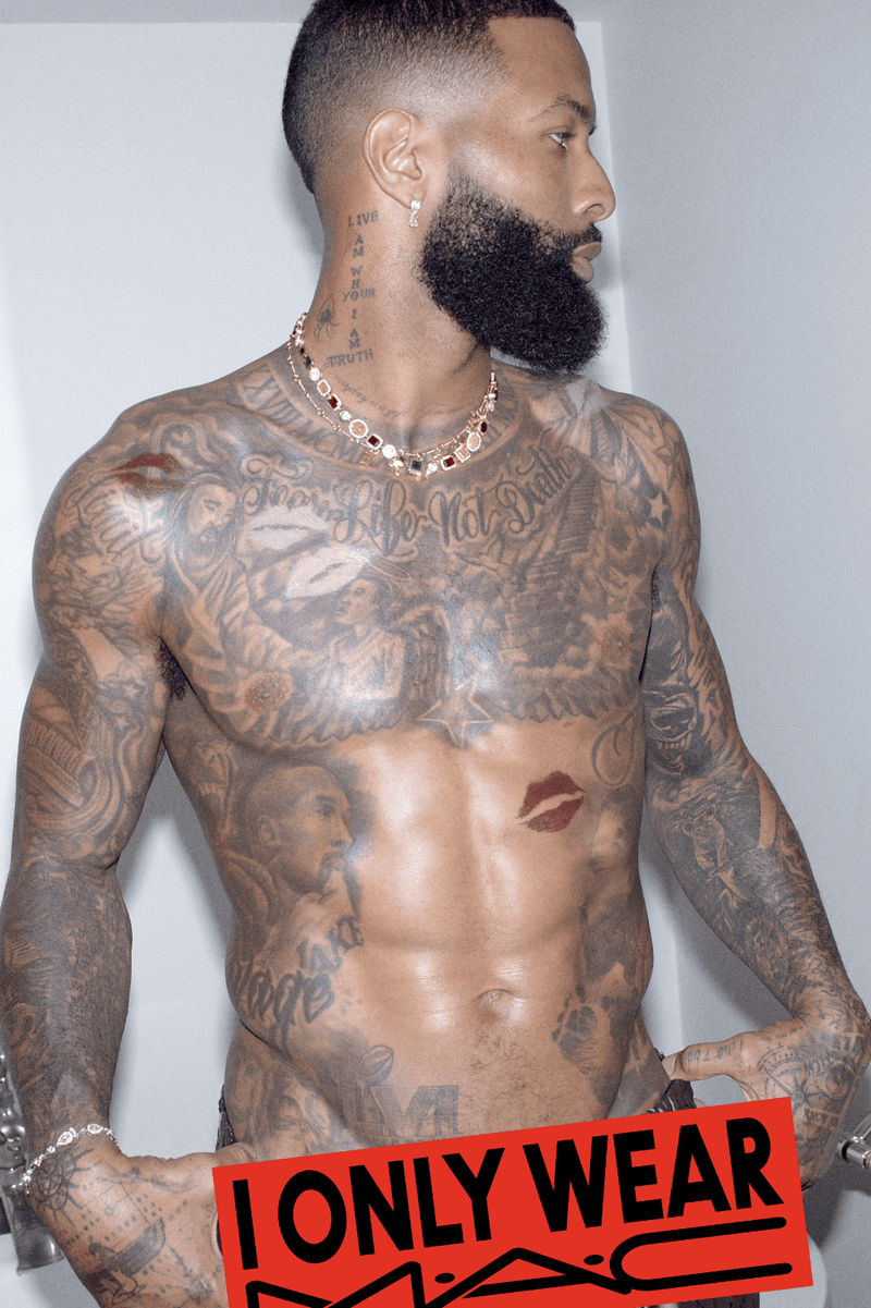 odell beckham jr posing in bathroom, mac cosmetics global campaign i only wear mac, makeup, beauty, nudes collection