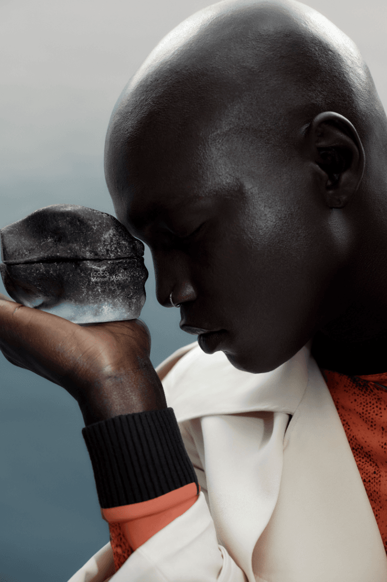 manuel mathieu holding his own sculptural fragrances, perfume, scent, art, beauty