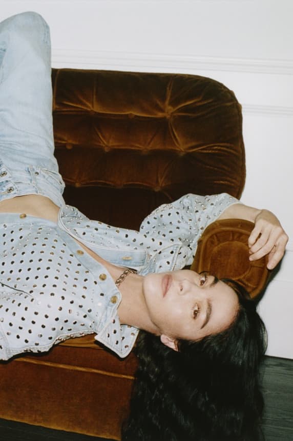 7 for all mankind denim studded light blue wash woman girl tap mariacarla boscono