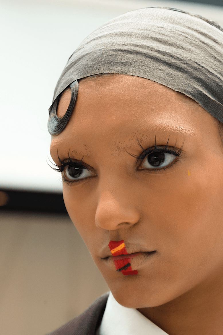 isamaya ffrench applying feather eyelashes, lashify beauty, thom browne, nails, makeup, hair