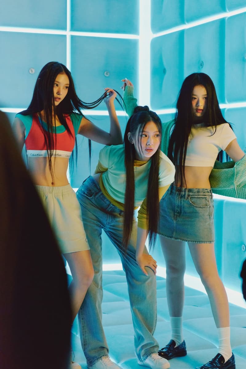 newjeans kpop girls calvin klein denim jeans shirts hanni minji haerin danielle hyein