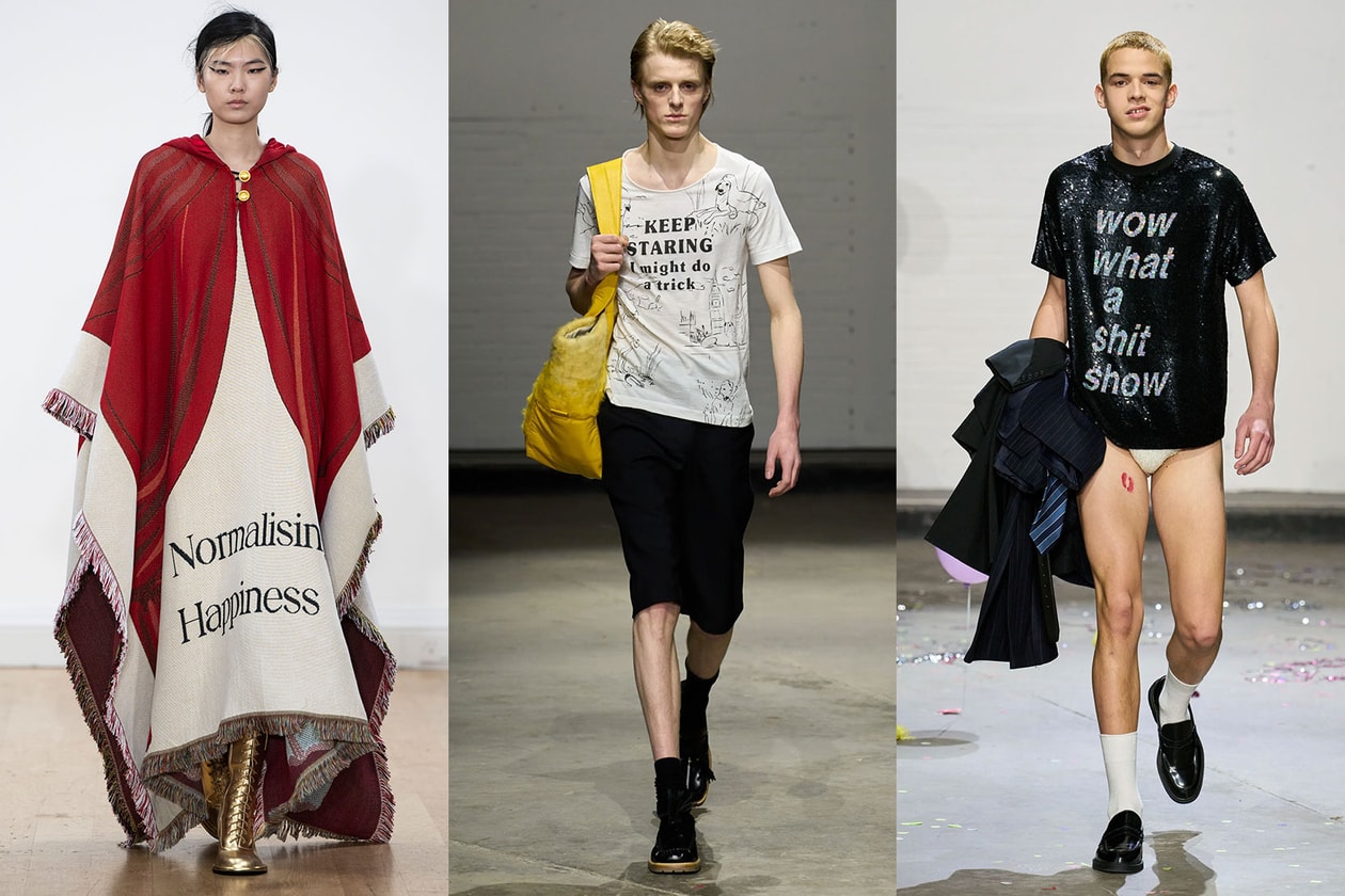 fashion week trends sequin slogans sheer tops colorful tights animals bunnies simone rocha london