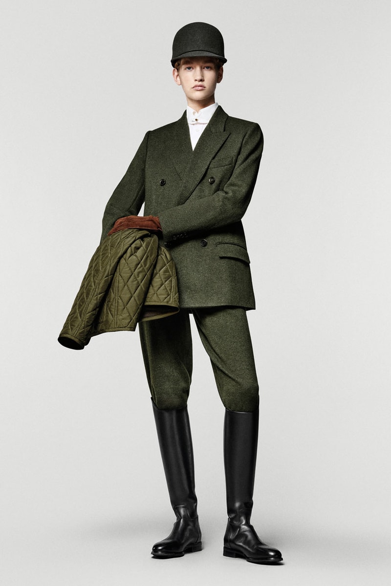 loro piana fall winter 2025 2026 horse riding equestrian milan fashion week kiosk hunting jacket jophpur needle bag tweed hats pantskirt argentina 