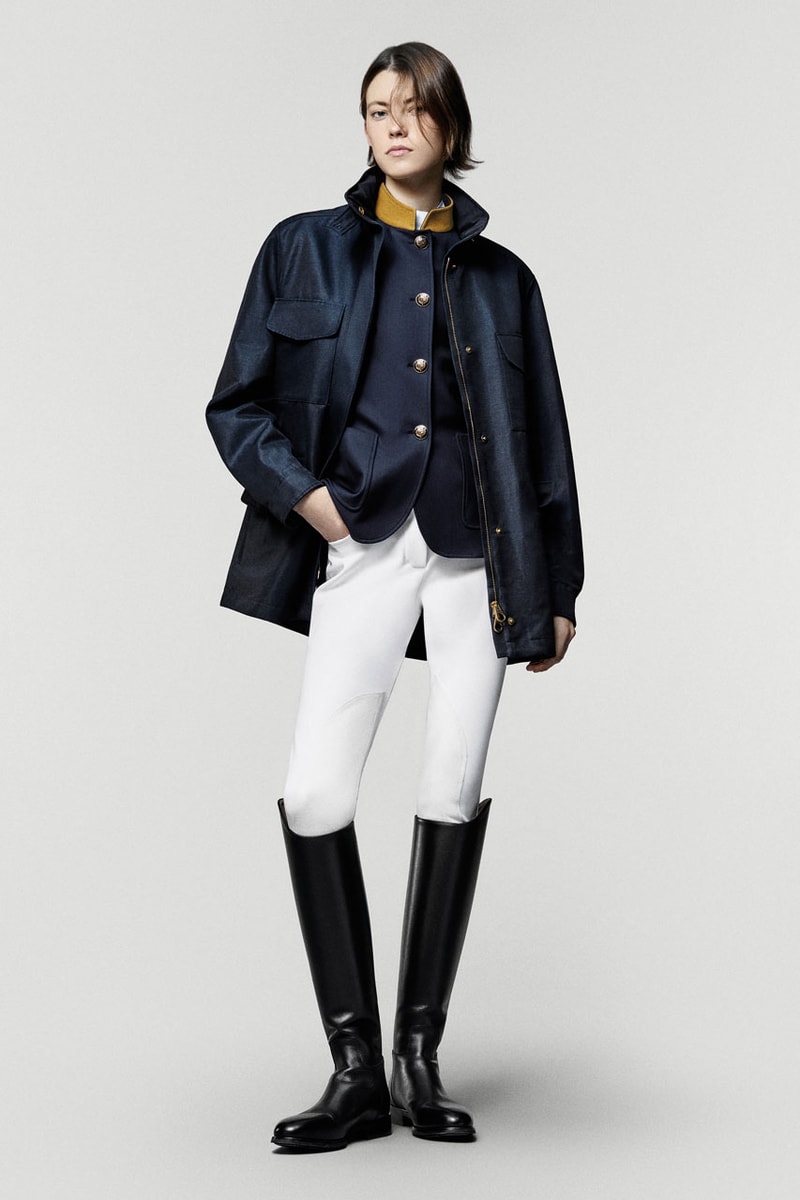 loro piana fall winter 2025 2026 horse riding equestrian milan fashion week kiosk hunting jacket jophpur needle bag tweed hats pantskirt argentina 