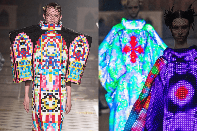 paris runways models paloma wool mcqueen ruffles red gown sheer clothing bodies women 