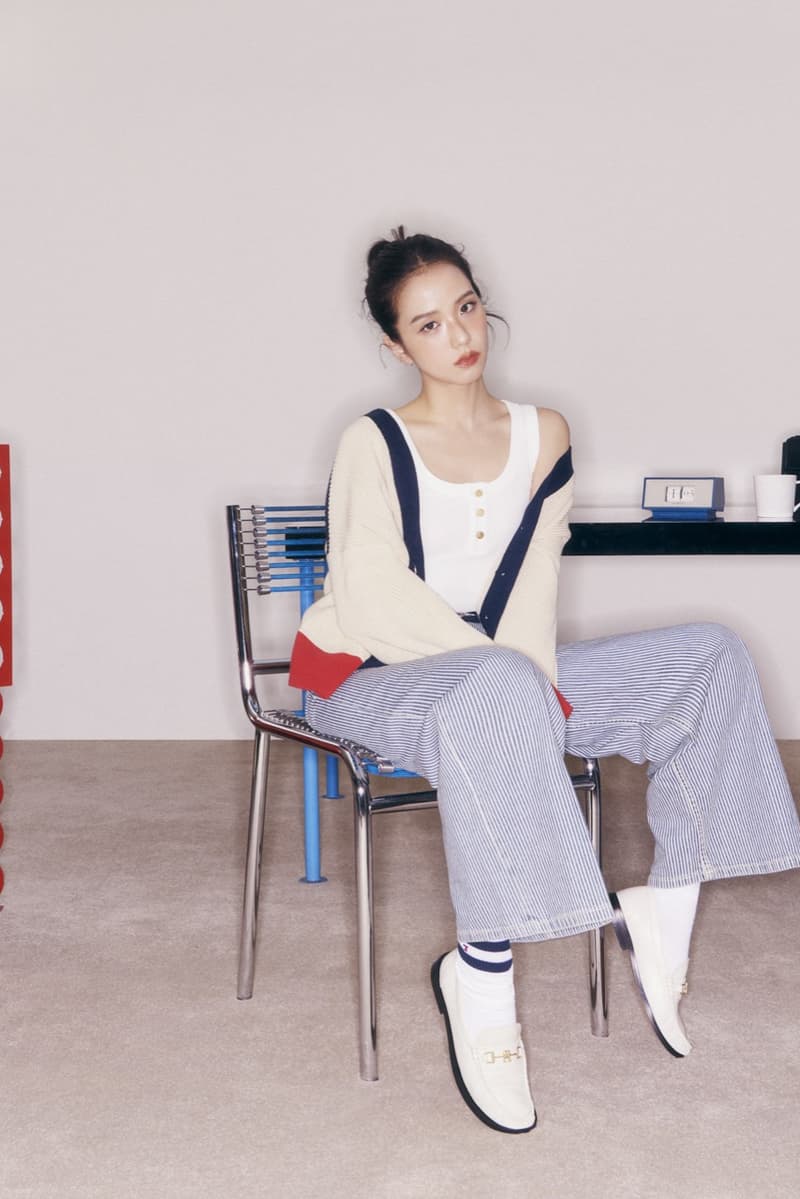 tommy hilfiger jisoo kpop blackpink girl knitwear cable sweater denim