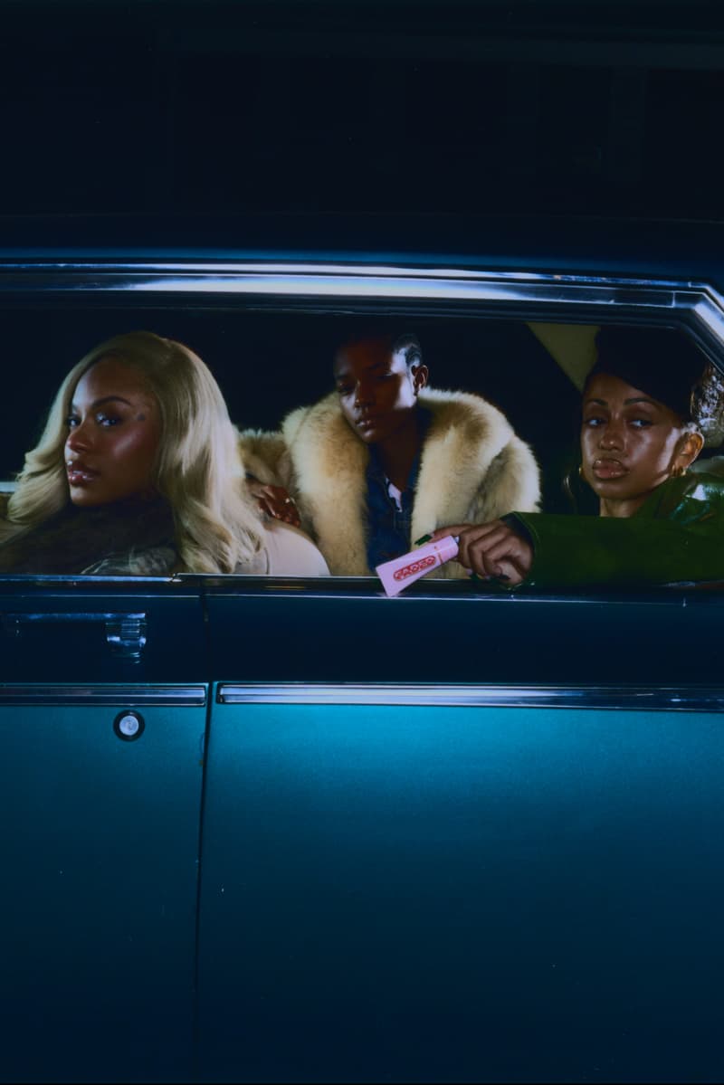 women driving in a car with a topicals serum, campaign skincare relaunch, beauty