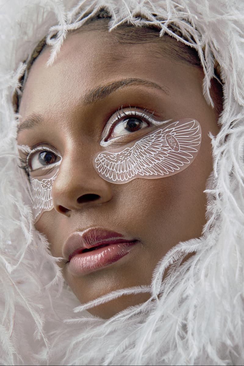 person wearing dieux winged eyeliner mask, skincare, beauty