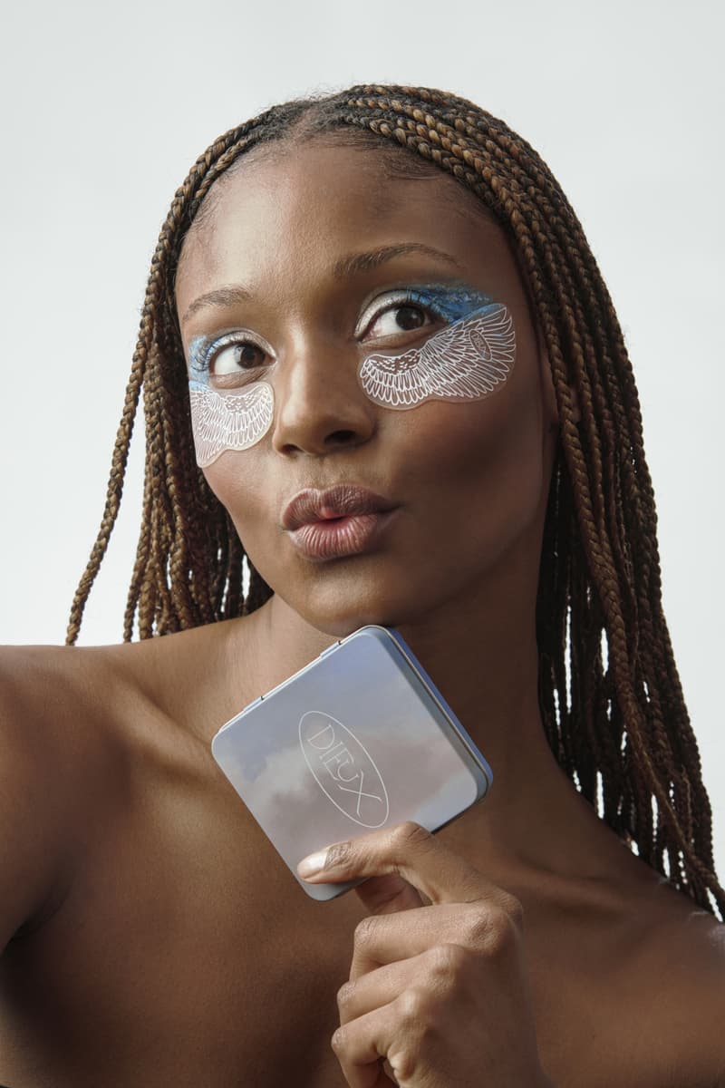 person wearing dieux winged eyeliner mask, skincare, beauty