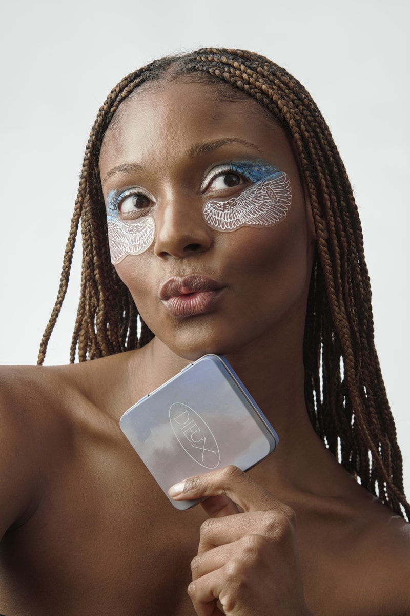 person wearing dieux winged eyeliner mask, skincare, beauty